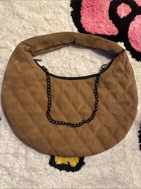 Quilted Crescent Shoulder Bag in Brown